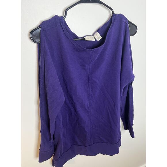 Chicos Wm 0 Zenergy Top Purple Open Shoulder Pleated Cotton Sweatshirt Chic Y2K - Picture 3 of 8